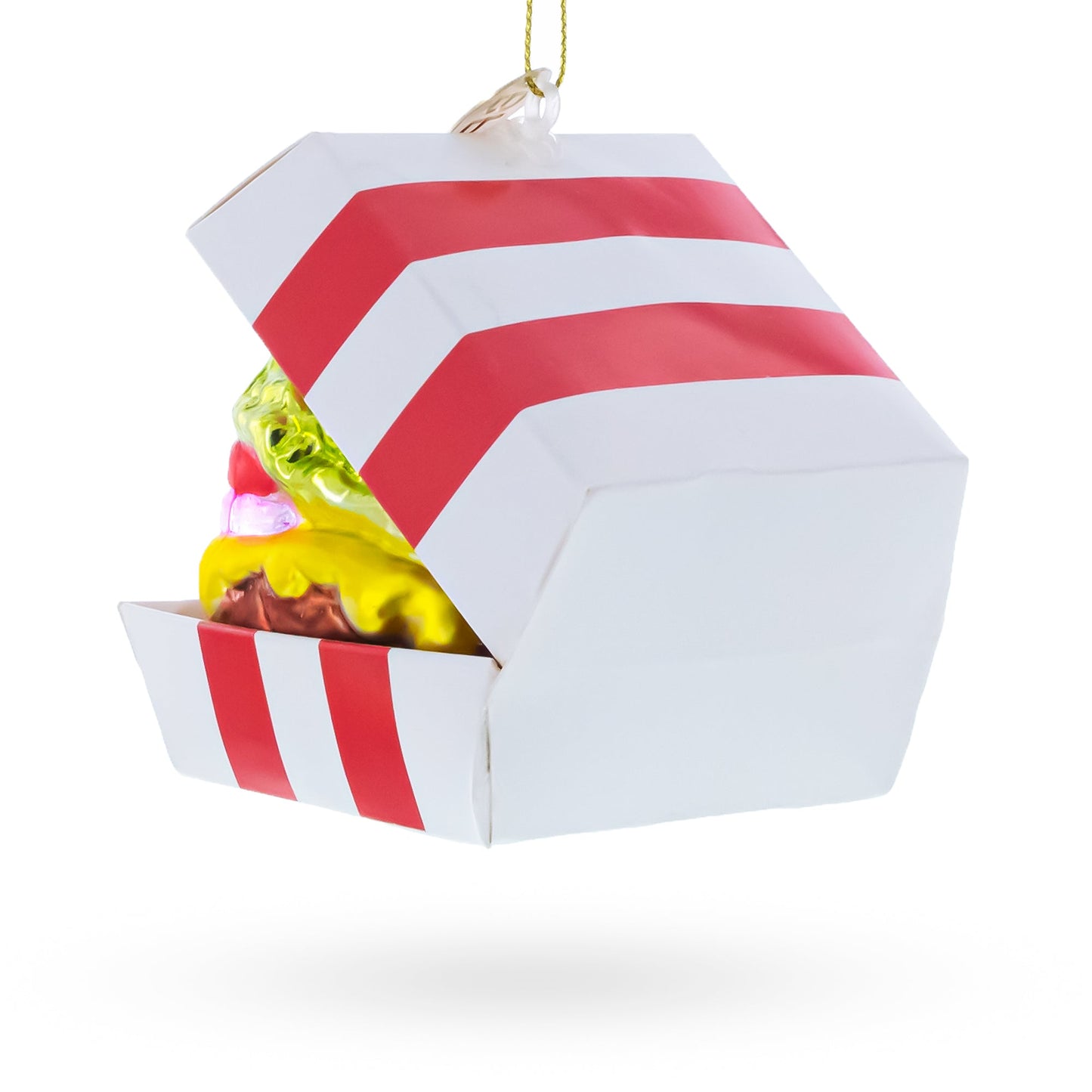 Cheeseburger in Box Glass Christmas Ornament