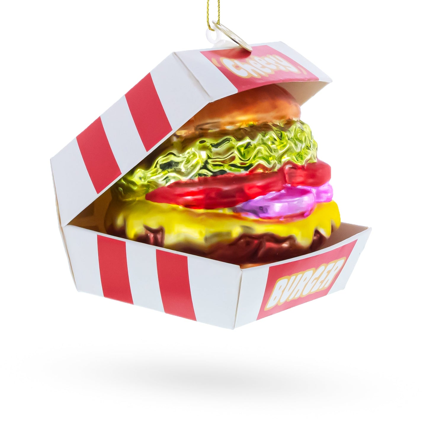 Cheeseburger in Box Glass Christmas Ornament