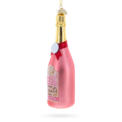 Rose Sparling Wine Bottle Glass Christmas Ornament
