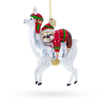 Llama and Sloth Glass Christmas Ornament