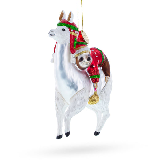 Llama and Sloth Glass Christmas Ornament
