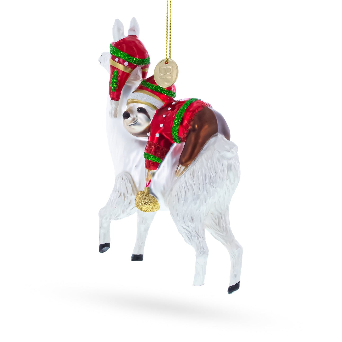 Llama and Sloth Glass Christmas Ornament