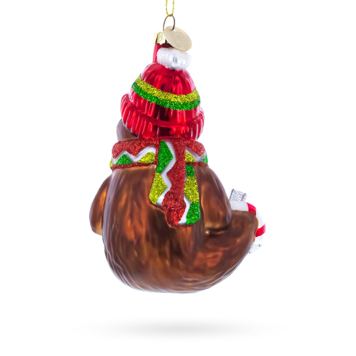 Sloth with Mug Glass Christmas Ornament
