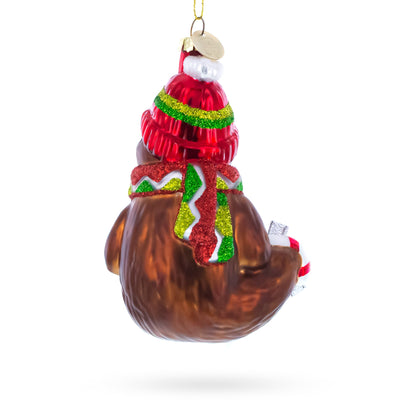 Sloth with Mug Glass Christmas Ornament