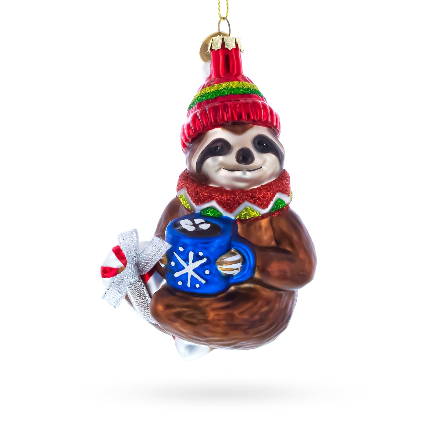 Sloth with Mug Glass Christmas Ornament