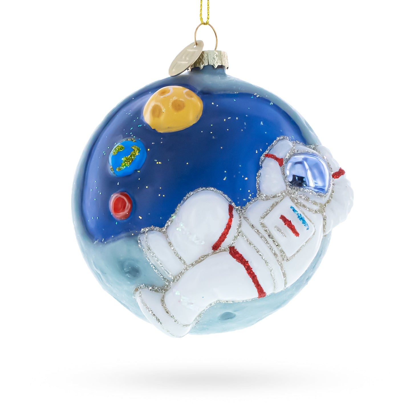 Astronaut on a Moon Glass Christmas Ornament