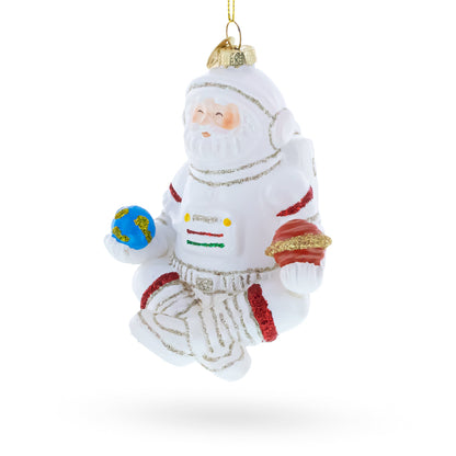 Santa Astronaut Glass Christmas Ornament