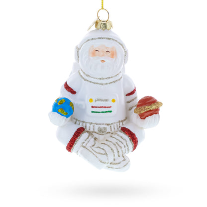 Santa Astronaut Glass Christmas Ornament