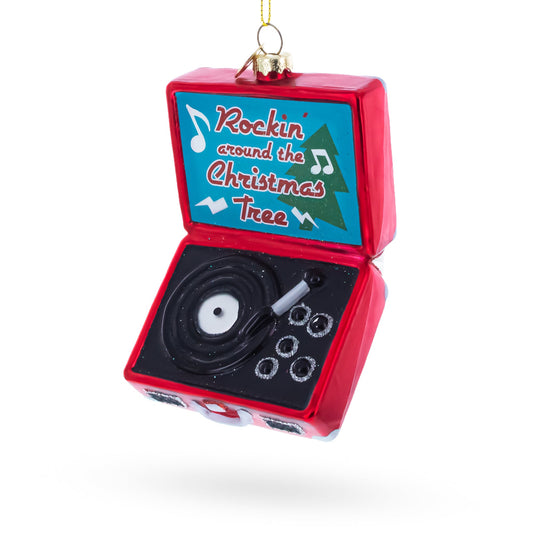 Vintage Vinyl Record Player Glass Christmas Ornament