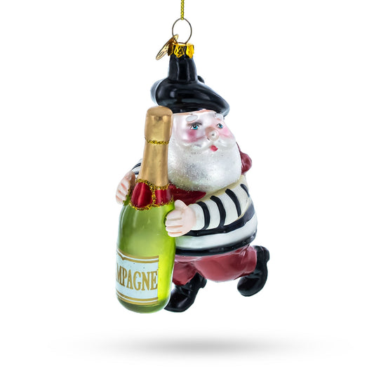 French Santa with Sparkling Wine Glass Christmas Ornament