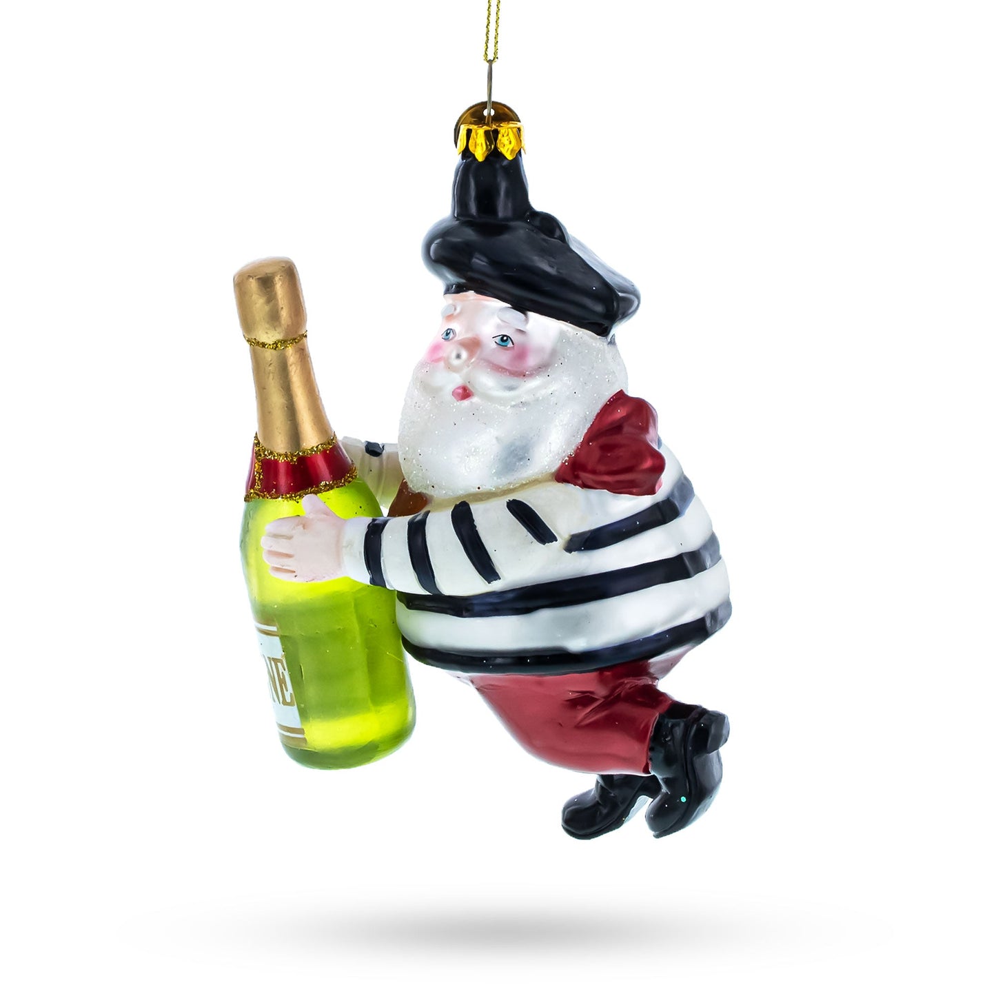 French Santa with Sparkling Wine Glass Christmas Ornament