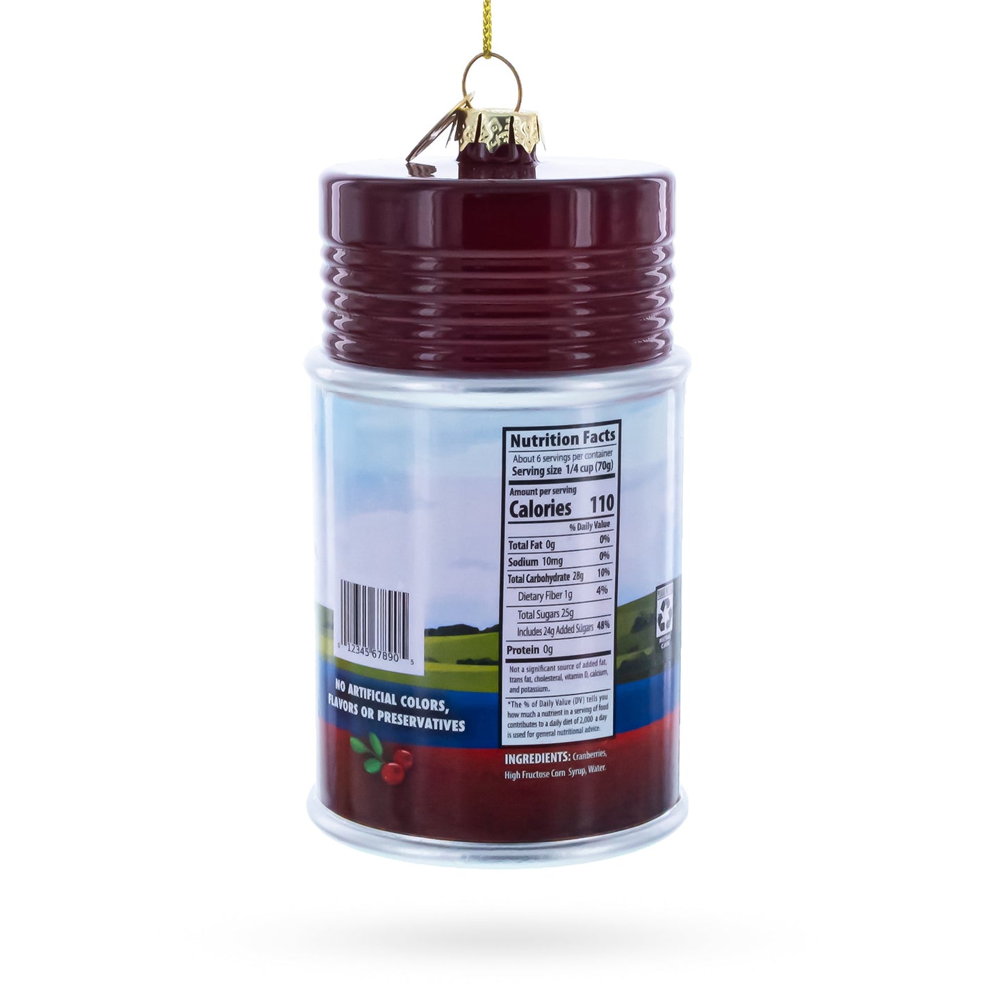Jellied Cranberry Sauce Can Glass Christmas Ornament
