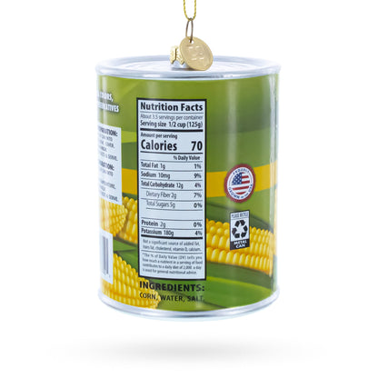 Golden Kernel Sweet Corn Can Glass Christmas Ornament