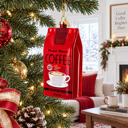 Coffee Bag Glass Christmas Ornament