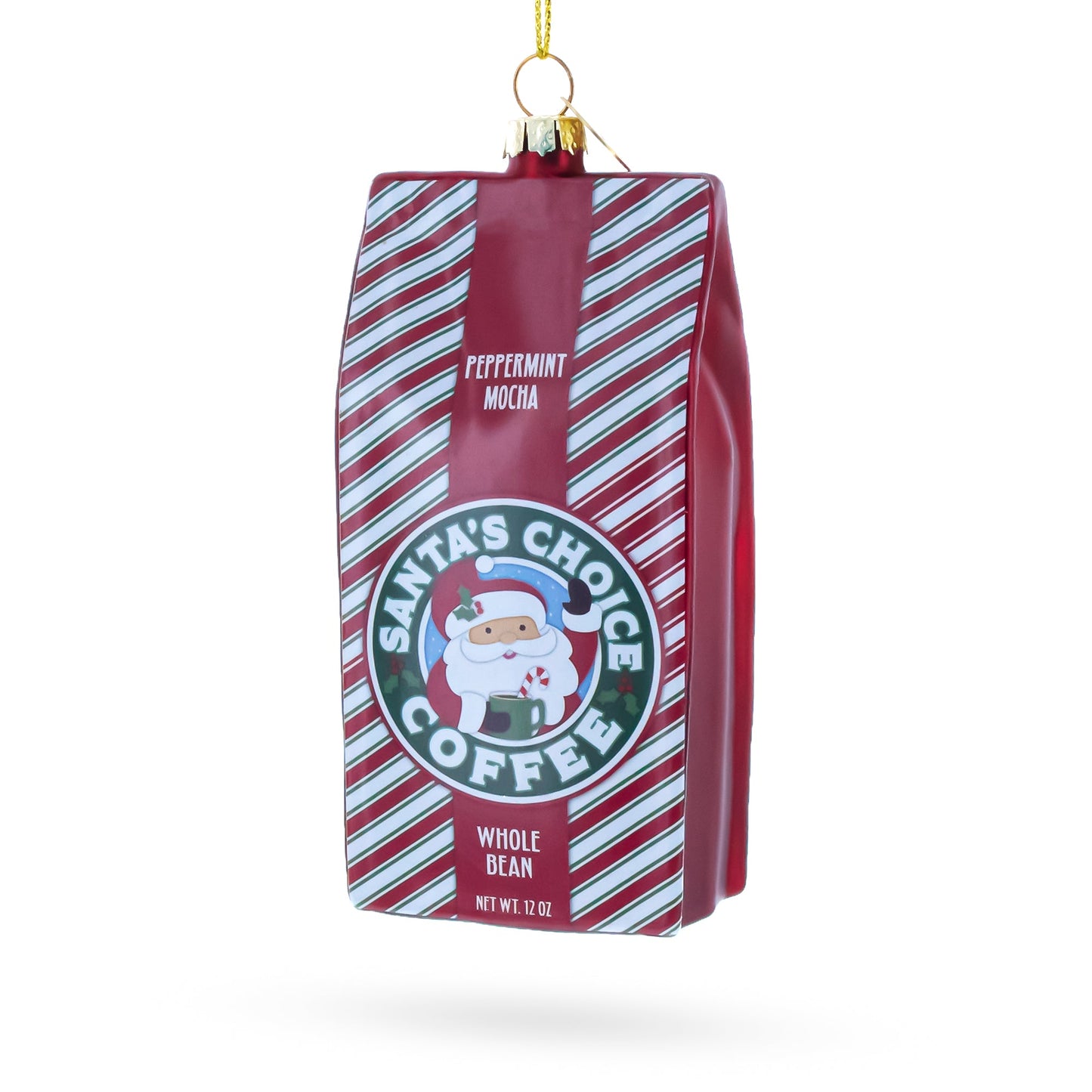 Santa’s Choice Coffee Bag Glass Christmas Ornament