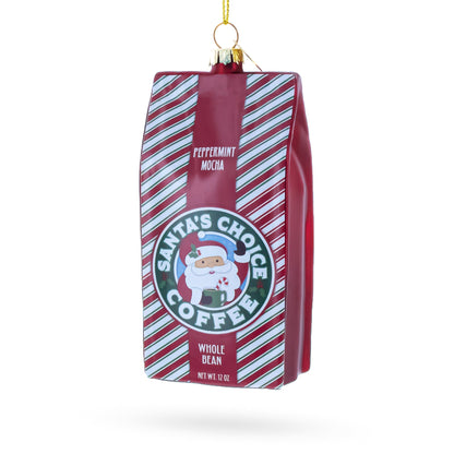 Santa’s Choice Coffee Bag Glass Christmas Ornament