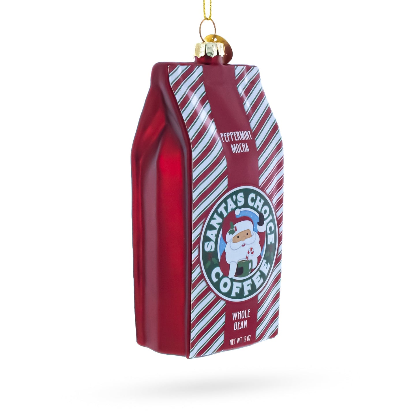 Santa’s Choice Coffee Bag Glass Christmas Ornament