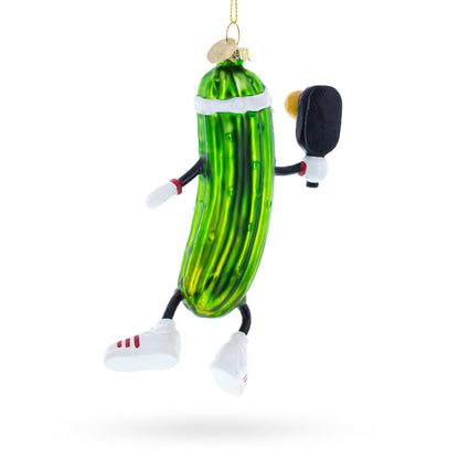Pickle-Themed Pickleball Glass Christmas Ornament