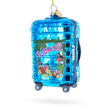 Hawaii Travel Suitcase Glass Christmas Ornament