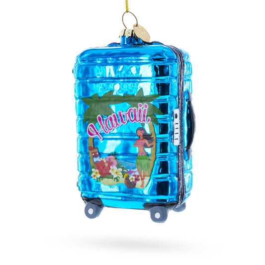 Hawaii Travel Suitcase Glass Christmas Ornament
