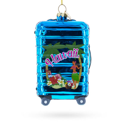 Hawaii Travel Suitcase Glass Christmas Ornament