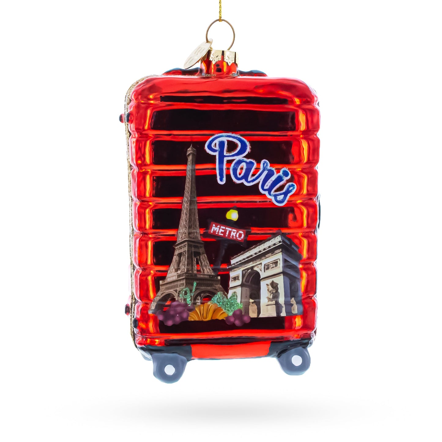 Paris Landmarks Suitcase Glass Christmas Ornament