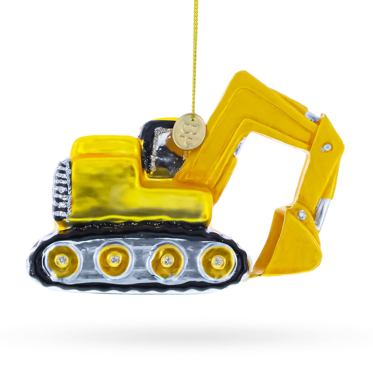 Yellow Excavator Glass Christmas Ornament