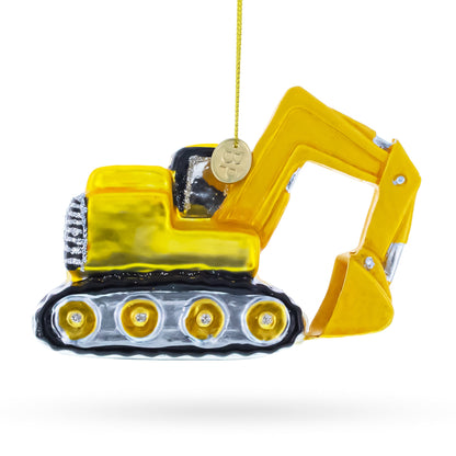 Yellow Excavator Glass Christmas Ornament
