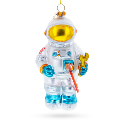 Astronaut with Tool Glass Christmas Ornament