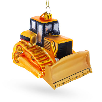 Bulldozer Construction Vehicle Glass Christmas Ornament
