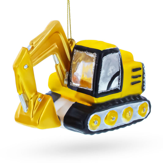Track Excavator Construction Vehicle Glass Christmas Ornament