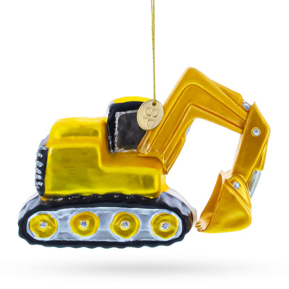 Track Excavator Construction Vehicle Glass Christmas Ornament