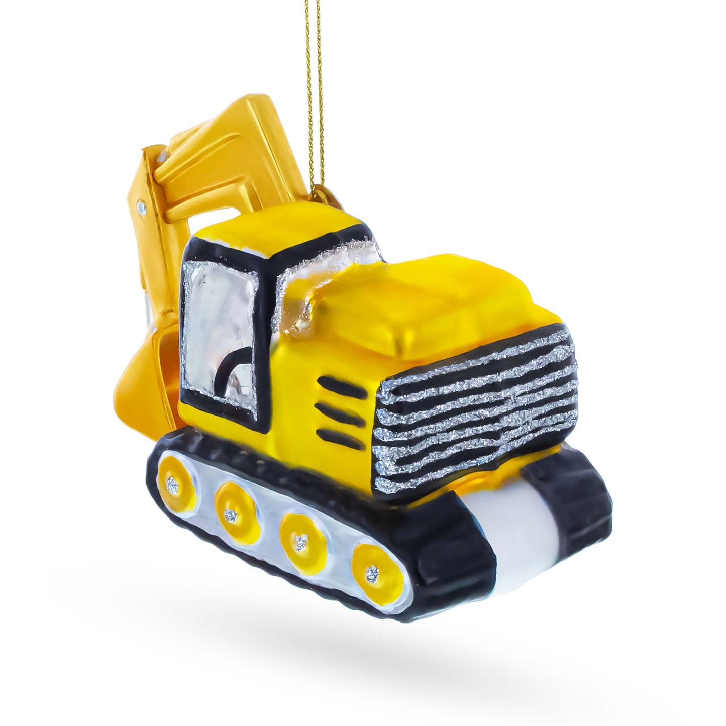 Track Excavator Construction Vehicle Glass Christmas Ornament