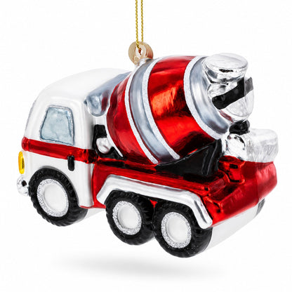 Striped Concrete Mixer Construction Vehicle Glass Christmas Ornament