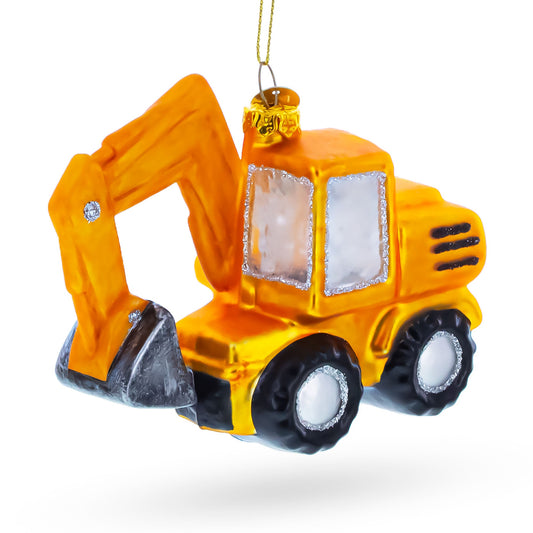Wheel Excavator Construction Vehicle Glass Christmas Ornament