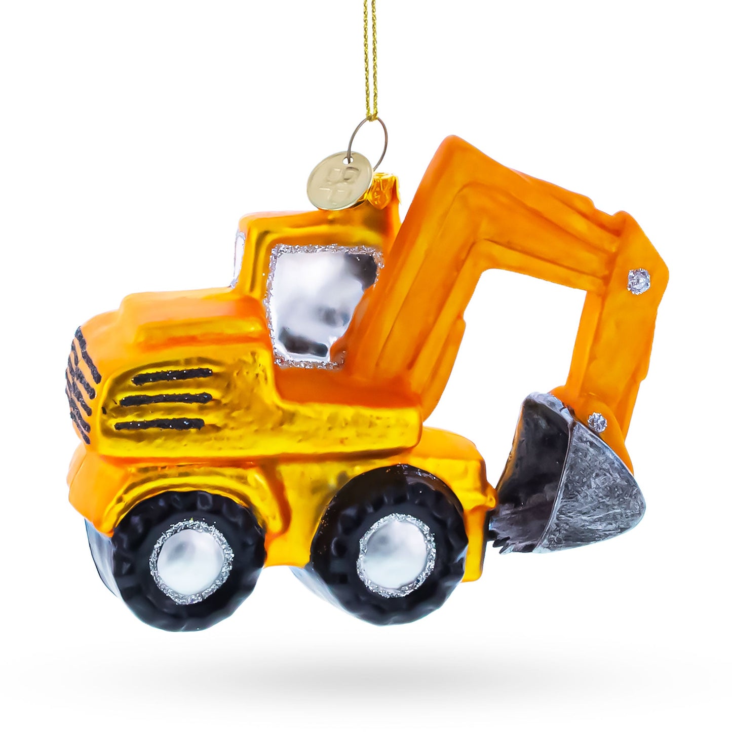 Wheel Excavator Construction Vehicle Glass Christmas Ornament