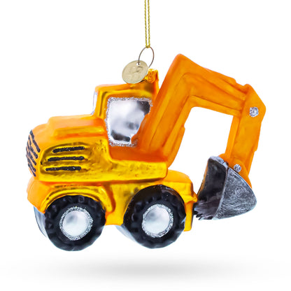 Wheel Excavator Construction Vehicle Glass Christmas Ornament