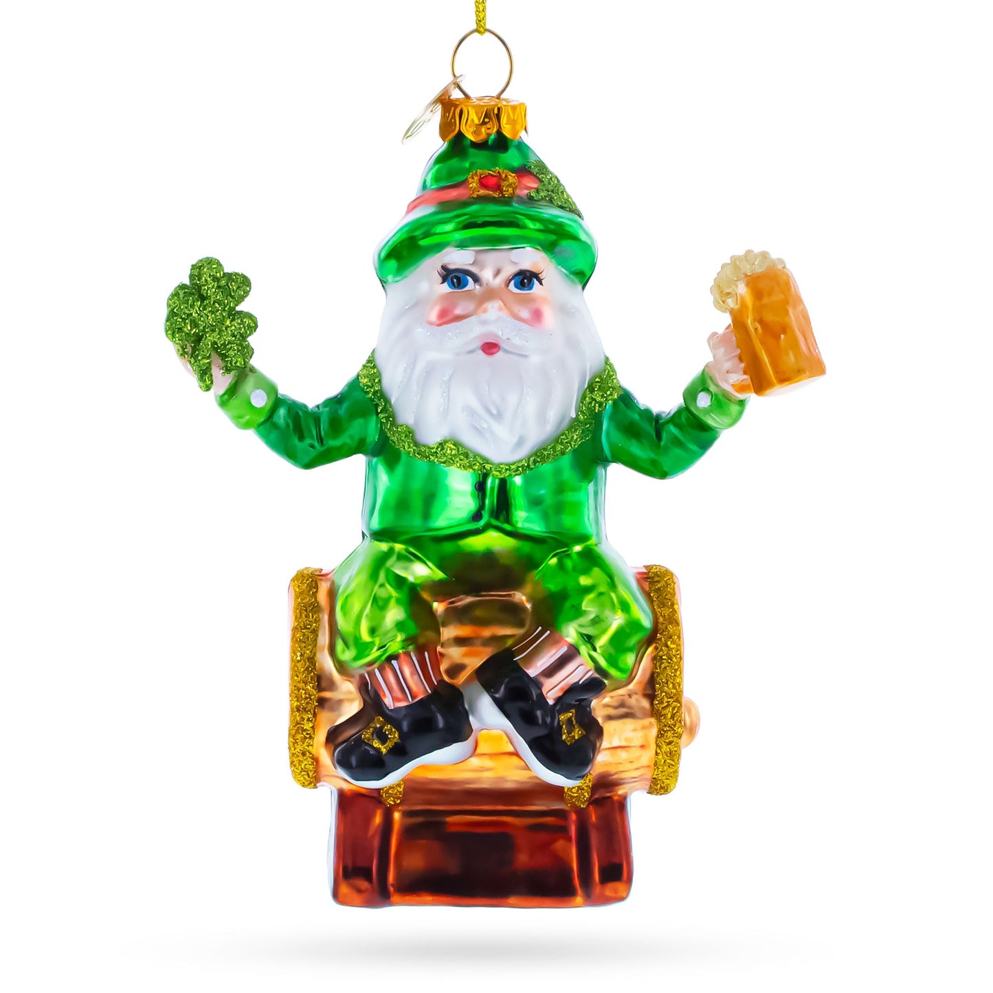 Irish Santa with Shamrock and Beer Glass Christmas Ornament