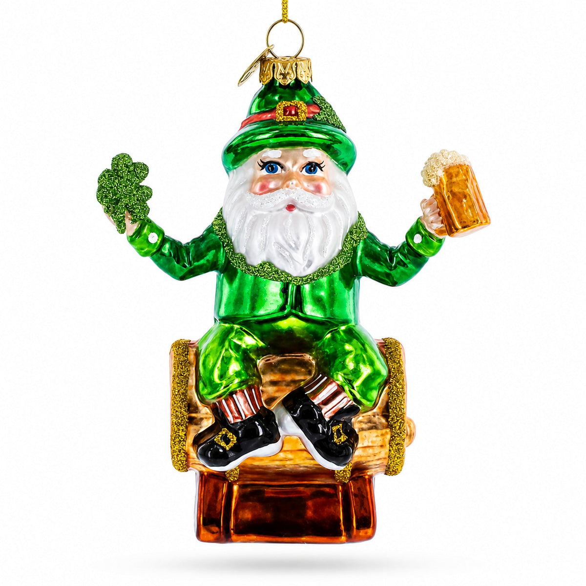 Irish Santa with Shamrock and Beer Glass Christmas Ornament