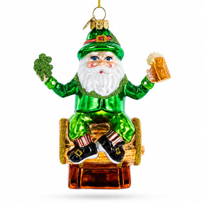Irish Santa with Shamrock and Beer Glass Christmas Ornament