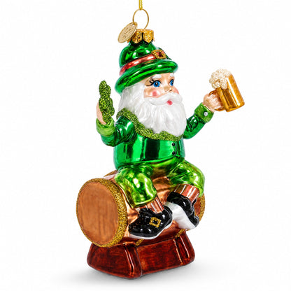 Irish Santa with Shamrock and Beer Glass Christmas Ornament