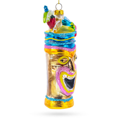 Hawaiian Tiki Totem with Tropical Cocktail Glass Christmas Ornament