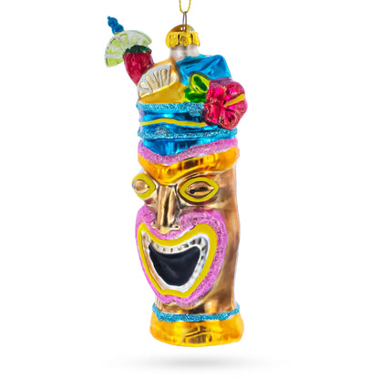 Hawaiian Tiki Totem with Tropical Cocktail Glass Christmas Ornament