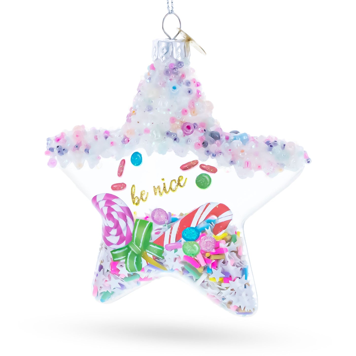 Sugar Star with Shakable Sprinkles Glass Christmas Ornament