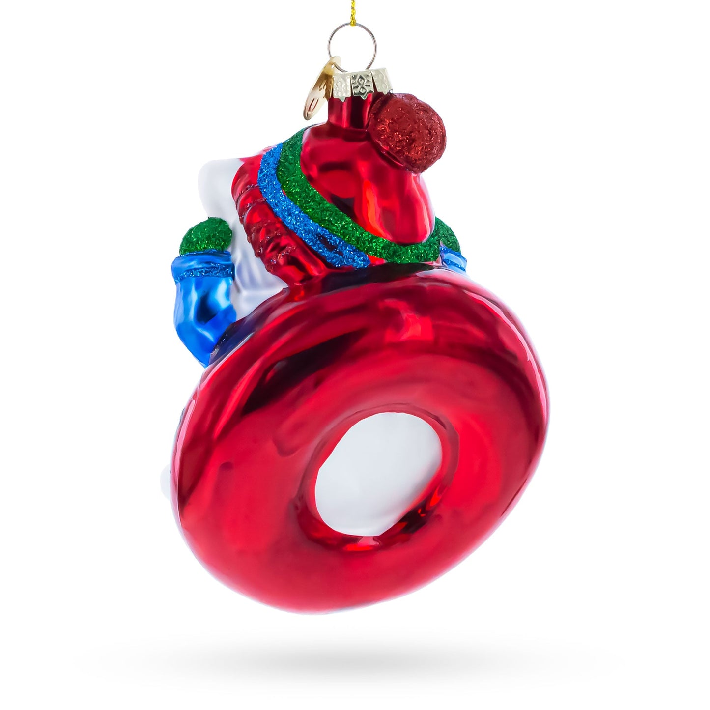Puppy on Snow Tube Glass Christmas Ornament