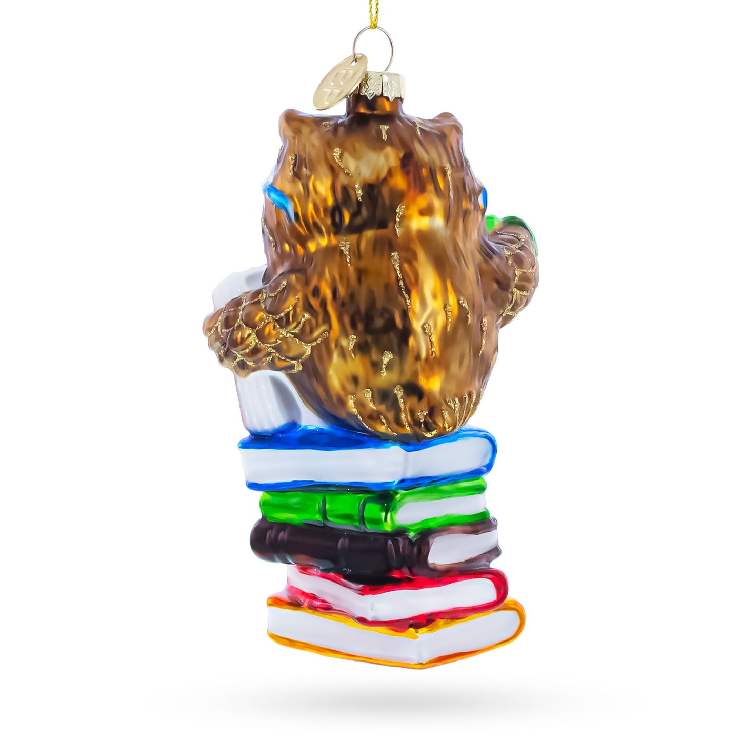 Love to Read Wise Owl with Books Glass Christmas Ornament