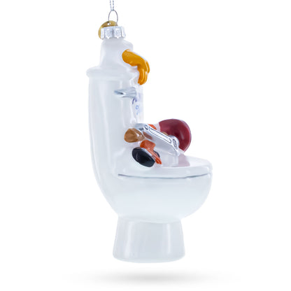 Fix-It Plumber Throne with Plunger & Wrench Glass Christmas Ornament