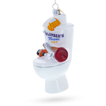 Fix-It Plumber Throne with Plunger & Wrench Glass Christmas Ornament
