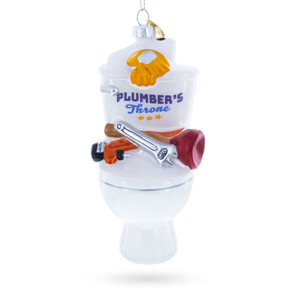 Fix-It Plumber Throne with Plunger & Wrench Glass Christmas Ornament
