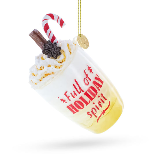 Whipped Cream Holiday Spirit Cocktail with Candy Cane Glass Christmas Ornament